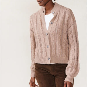 ABLE Ruth Cable Knit Cropped Cardigan Fisherman Tan Brown Plus Size‎ 2X